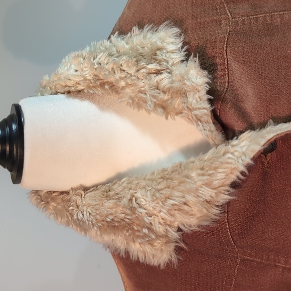 Brody Women's Brown Cotton Sherpa-Lined Button Down Coat,Size S. - Picture 2 of 14